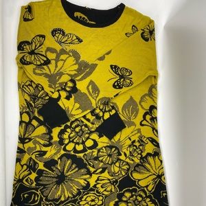 Gu Chino Women Sweater Dress Small Green Black Floral NWT